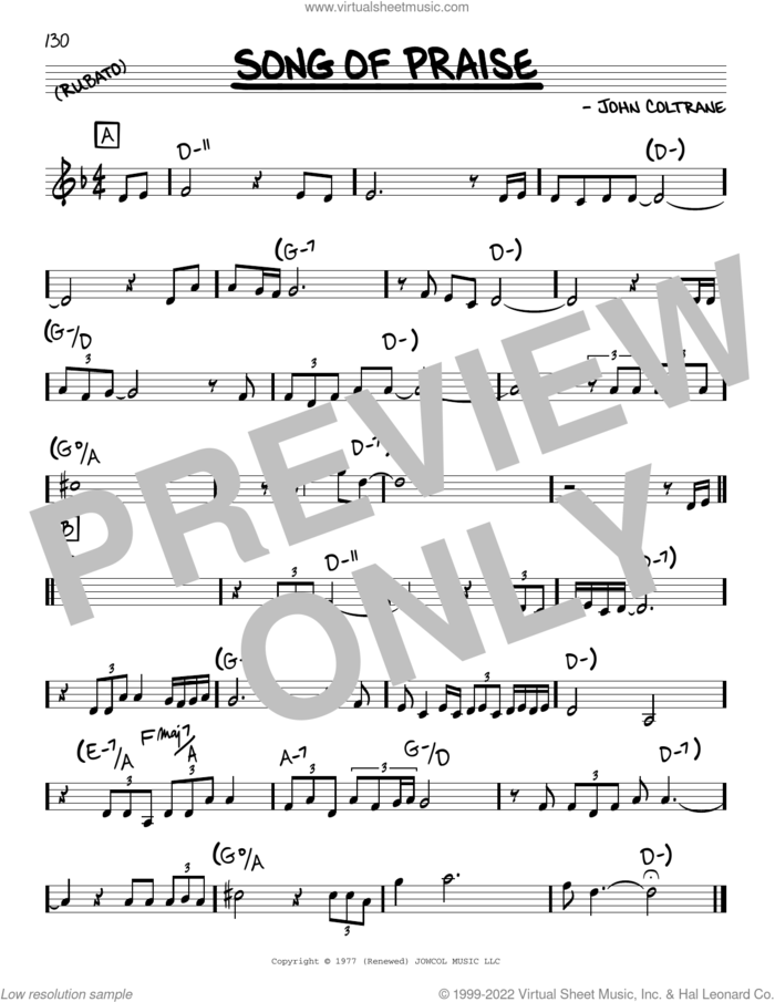 Song Of Praise sheet music for voice and other instruments (real book) by John Coltrane, intermediate skill level