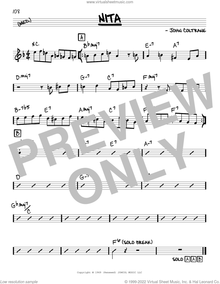Nita sheet music for voice and other instruments (real book) by John Coltrane, intermediate skill level