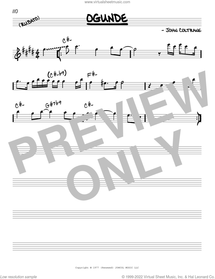 Ogunde sheet music for voice and other instruments (real book) by John Coltrane, intermediate skill level