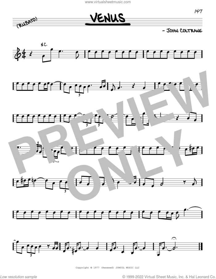 Venus sheet music for voice and other instruments (real book) by John Coltrane, intermediate skill level