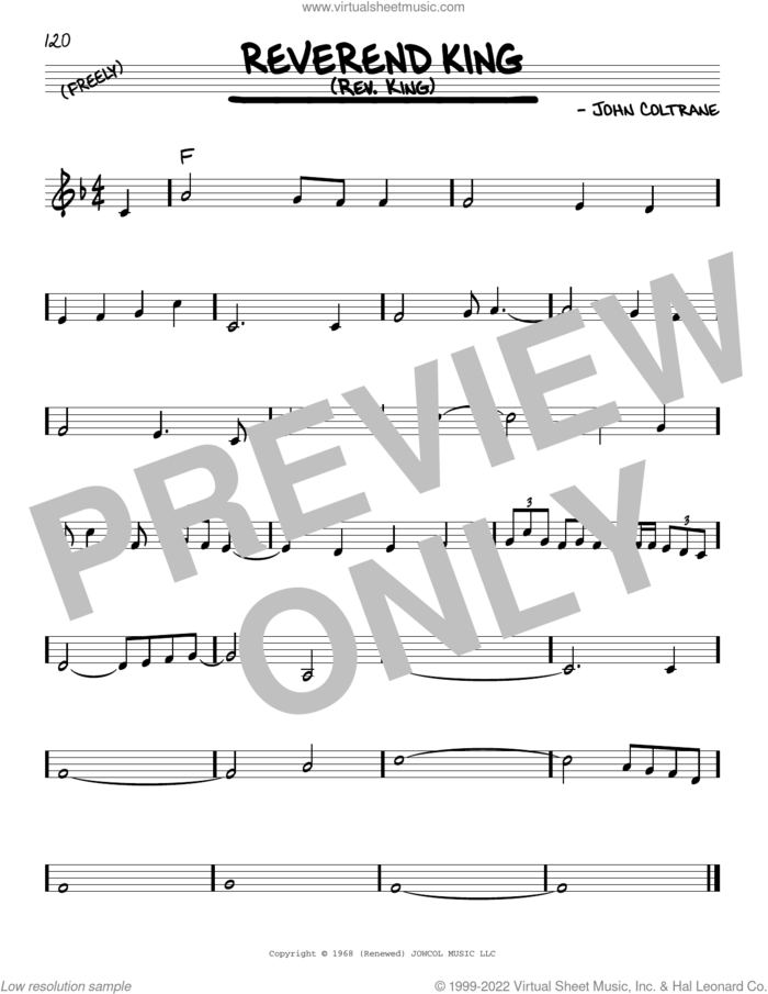 Reverend King (Rev. King) sheet music for voice and other instruments (real book) by John Coltrane, intermediate skill level