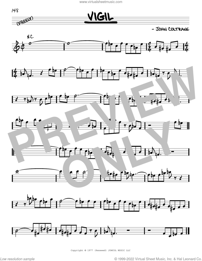 Vigil sheet music for voice and other instruments (real book) by John Coltrane, intermediate skill level