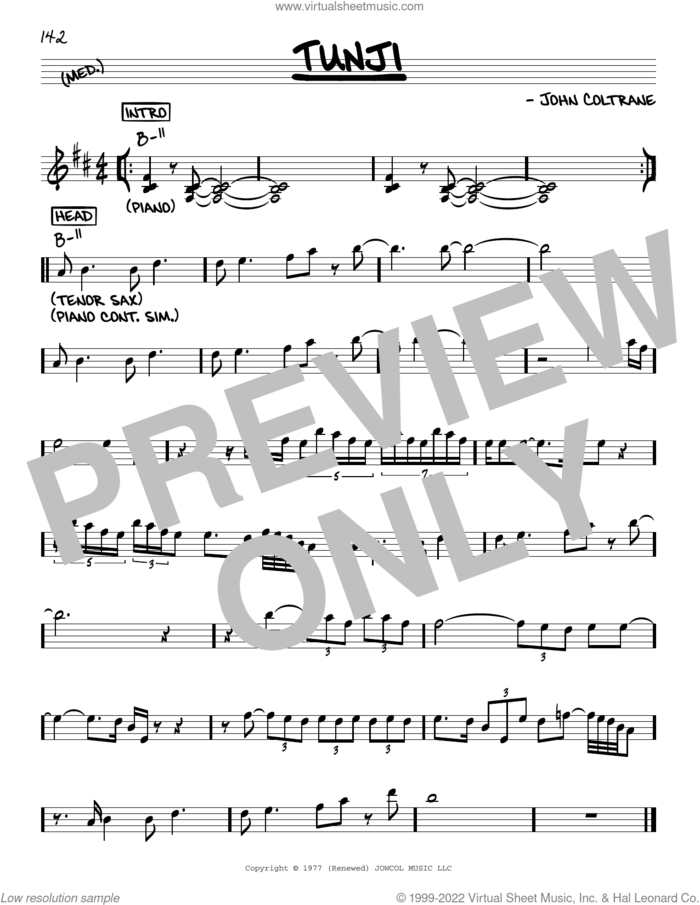 Tunji sheet music for voice and other instruments (real book) by John Coltrane, intermediate skill level