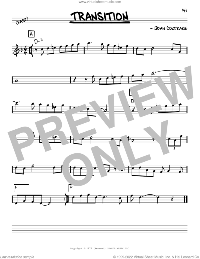 Transition sheet music for voice and other instruments (real book) by John Coltrane, intermediate skill level