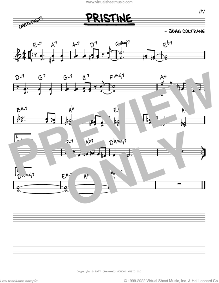 Pristine sheet music for voice and other instruments (real book) by John Coltrane, intermediate skill level
