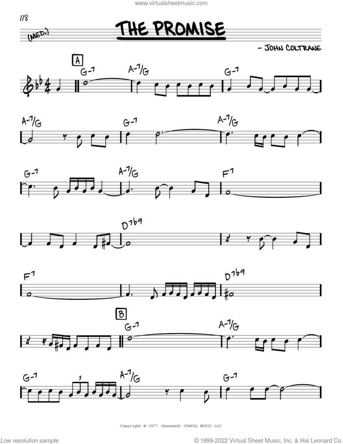 The Promise sheet music for voice and other instruments (real book) by John Coltrane, intermediate skill level