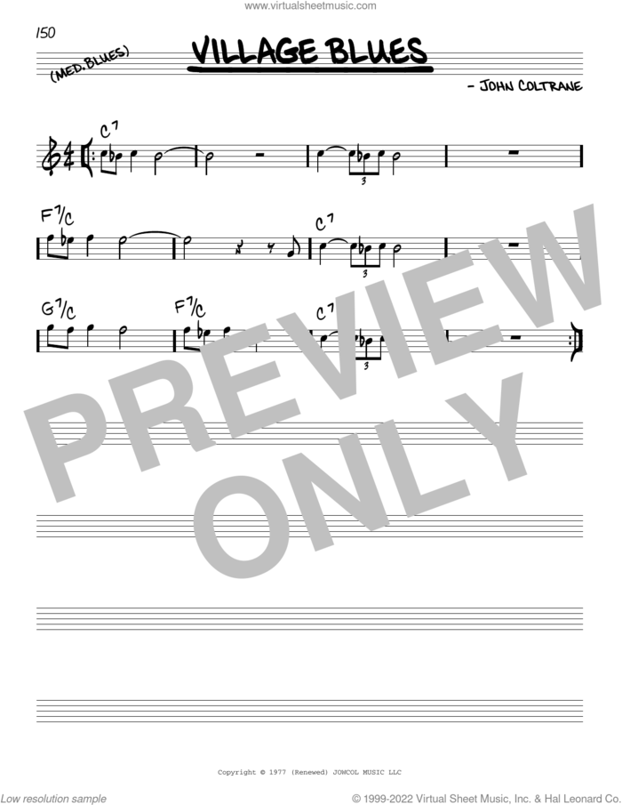 Village Blues sheet music for voice and other instruments (real book) by John Coltrane, intermediate skill level