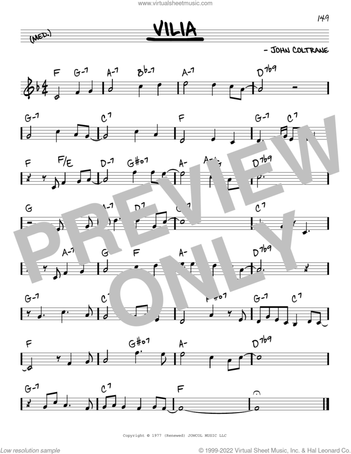 Vilia sheet music for voice and other instruments (real book) by John Coltrane, intermediate skill level