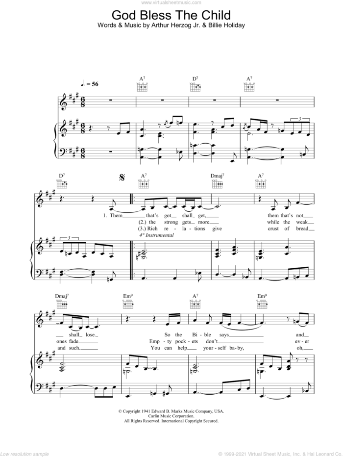 God Bless The Child sheet music for voice, piano or guitar by Eva Cassidy, intermediate skill level