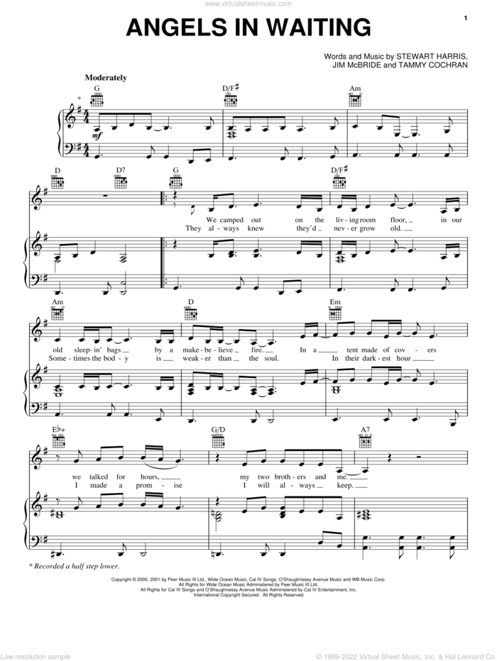 Angels In Waiting sheet music for voice, piano or guitar by Tammy Cochran, Jim McBride and Stewart Harris, intermediate skill level