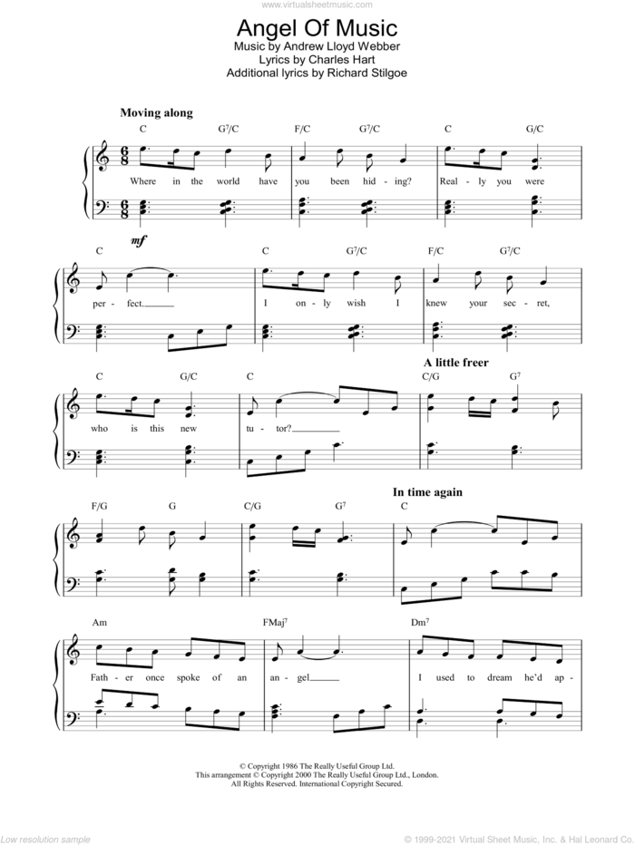 Angel Of Music (from The Phantom Of The Opera) sheet music for piano solo by Andrew Lloyd Webber, The Phantom Of The Opera (Musical), Charles Hart and Richard Stilgoe, intermediate skill level