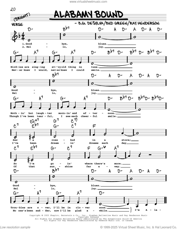 Alabamy Bound (arr. Robert Rawlins) sheet music for voice and other instruments (real book with lyrics) by Buddy DeSylva, Robert Rawlins, Bud Green and Ray Henderson, intermediate skill level