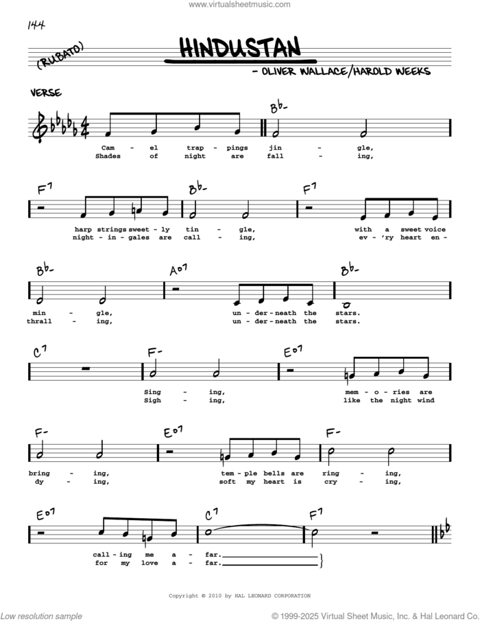 Hindustan (arr. Robert Rawlins) sheet music for voice and other instruments (real book with lyrics) by Oliver Wallace, Robert Rawlins, Harold Weeks and Oliver Wallace & Harold Weeks, intermediate skill level