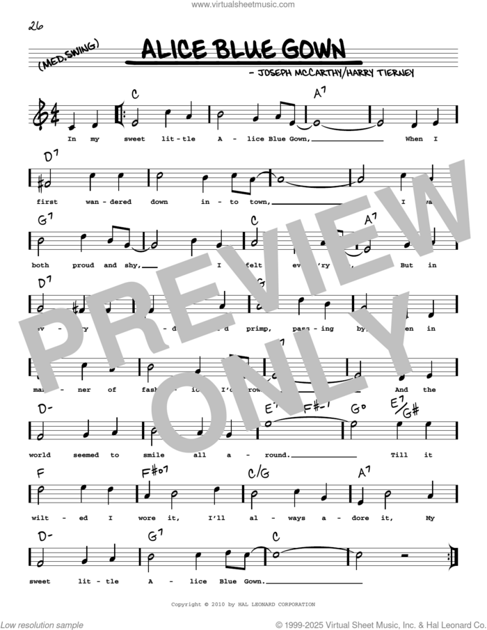 Alice Blue Gown (arr. Robert Rawlins) sheet music for voice and other instruments (real book with lyrics) by Edith Day, Robert Rawlins, Harry Austin Tierney and Joseph McCarthy, intermediate skill level