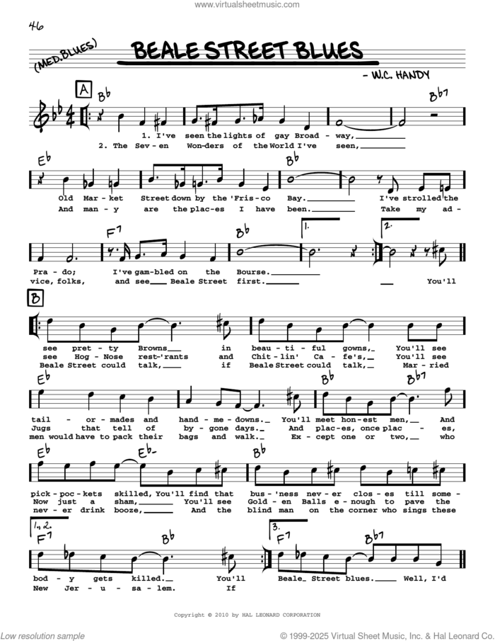 Beale Street Blues (arr. Robert Rawlins) sheet music for voice and other instruments (real book with lyrics) by W.C. Handy and Robert Rawlins, intermediate skill level