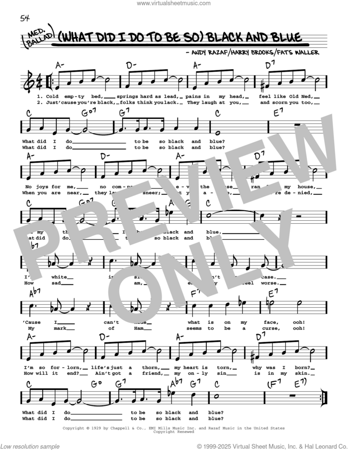 (What Did I Do To Be So) Black And Blue (arr. Robert Rawlins) sheet music for voice and other instruments (real book with lyrics) by Andy Razaf, Robert Rawlins, Harry Brooks and Thomas Waller, intermediate skill level