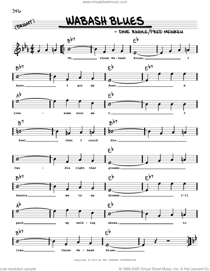 Wabash Blues (arr. Robert Rawlins) sheet music for voice and other instruments (real book with lyrics) by Isham Jones, Robert Rawlins, Dave Ringle and Fred Meinken, intermediate skill level