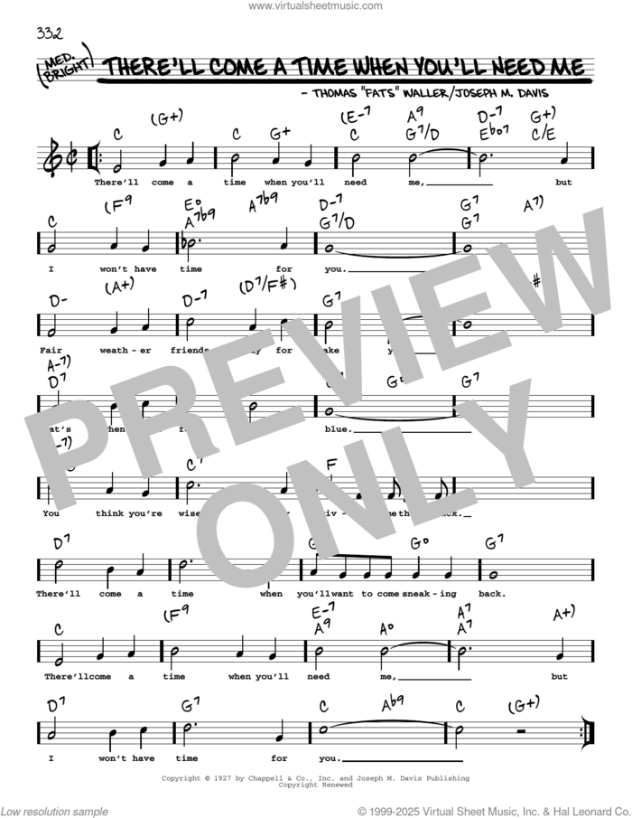 There'll Come A Time When You'll Need Me (arr. Robert Rawlins) sheet music for voice and other instruments (real book with lyrics) by Fats Waller, Robert Rawlins, Thomas Waller and Joseph M. Davis, intermediate skill level