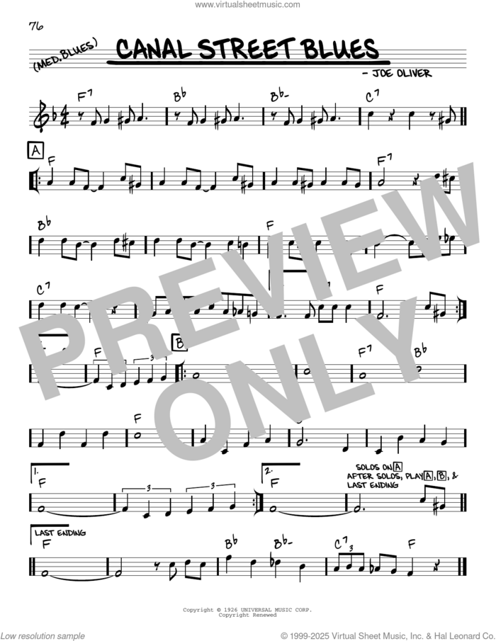 Canal Street Blues (arr. Robert Rawlins) sheet music for voice and other instruments (real book with lyrics) by Joe Oliver and Robert Rawlins, intermediate skill level