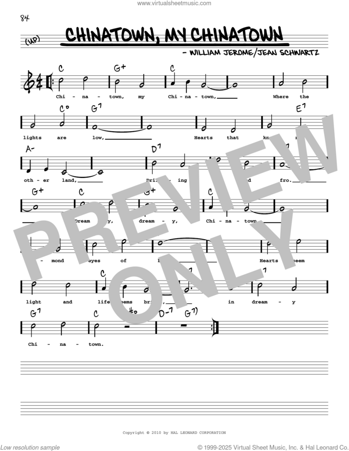 Chinatown, My Chinatown (arr. Robert Rawlins) sheet music for voice and other instruments (real book with lyrics) by Jean Schwartz, Robert Rawlins and William Jerome, intermediate skill level