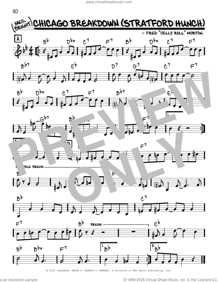 Chicago Breakdown (Stratford Hunch) (arr. Robert Rawlins) sheet music for voice and other instruments (real book with lyrics) by Jelly Roll Morton, Robert Rawlins and Ferd 'Jelly Roll' Morton, intermediate skill level