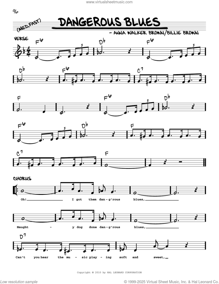 Dangerous Blues (arr. Robert Rawlins) sheet music for voice and other instruments (real book with lyrics) by Billie Brown, Robert Rawlins and Anna Welker Brown, intermediate skill level