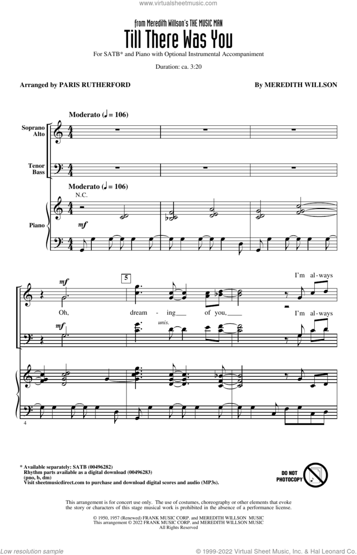Till There Was You (from The Music Man) (arr. Paris Rutherford) sheet music for choir (SATB: soprano, alto, tenor, bass) by Meredith Willson and Paris Rutherford, wedding score, intermediate skill level