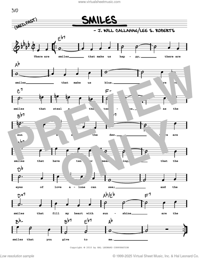 Smiles (arr. Robert Rawlins) sheet music for voice and other instruments (real book with lyrics) by Lee S. Roberts, Robert Rawlins and J. Will Callahan, intermediate skill level