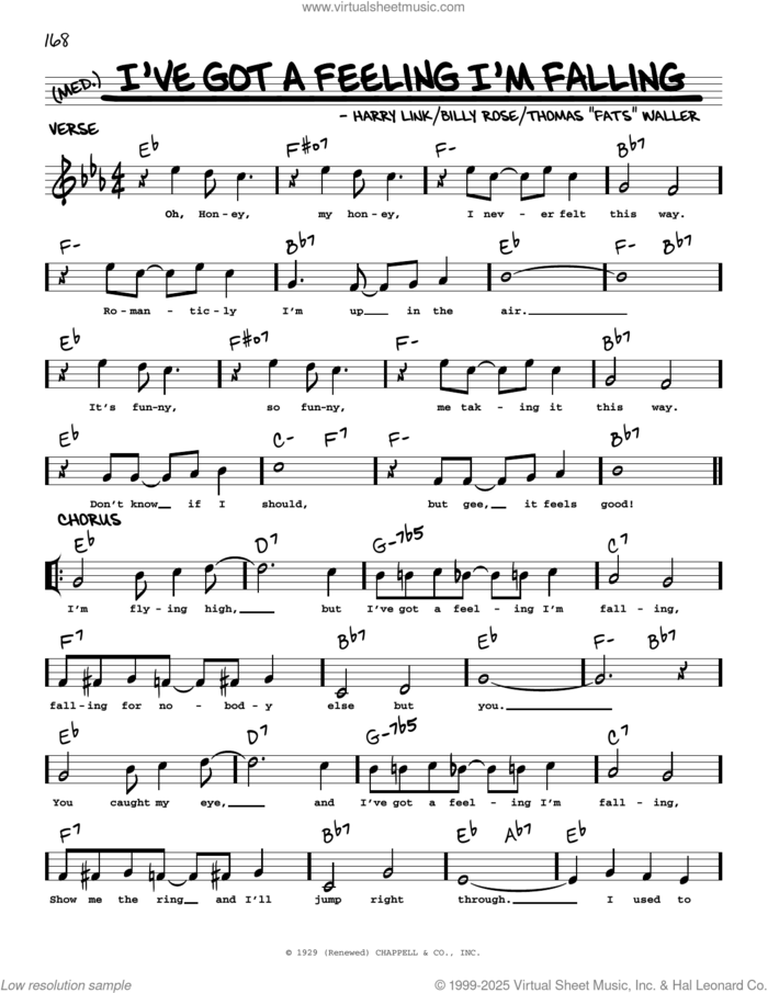 I've Got A Feeling I'm Falling (arr. Robert Rawlins) sheet music for voice and other instruments (real book with lyrics) by Fats Waller, Robert Rawlins, Thomas Waller, Billy Rose and Harry Link, intermediate skill level