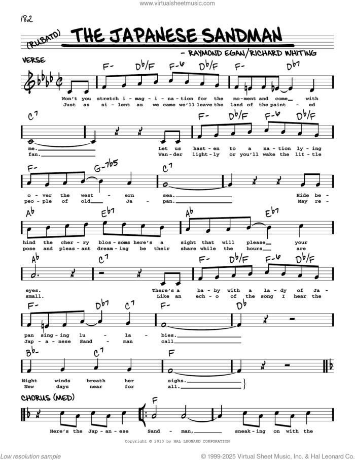 The Japanese Sandman (arr. Robert Rawlins) sheet music for voice and other instruments (real book with lyrics) by Paul Whiteman and His Orchestra, Robert Rawlins, Raymond Egan and Richard A. Whiting, intermediate skill level