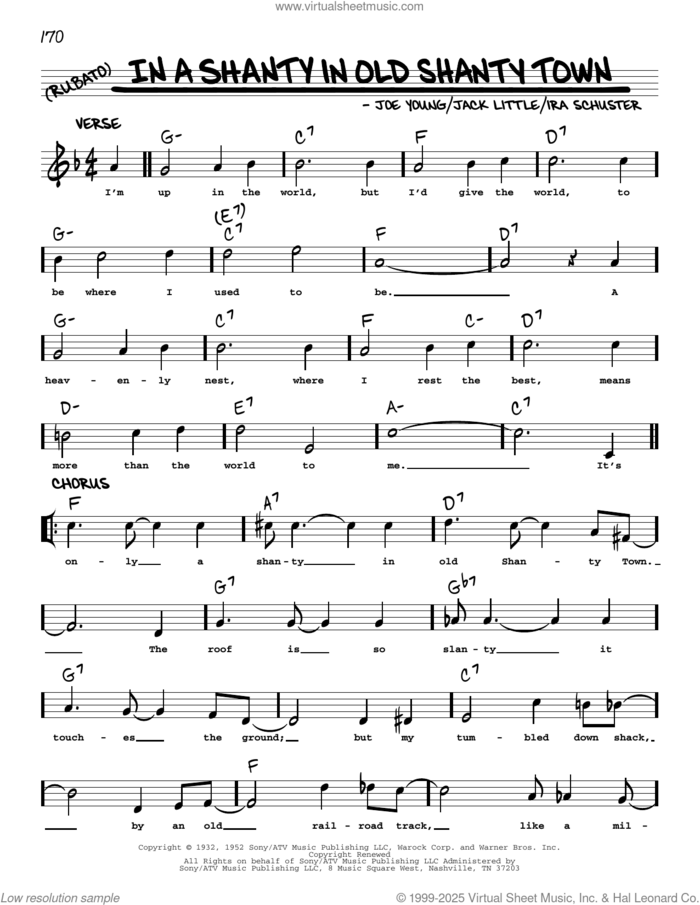 In A Shanty In Old Shanty Town (arr. Robert Rawlins) sheet music for voice and other instruments (real book with lyrics) by Joe Young, Robert Rawlins, Ira Schuster and Little Jack Little, intermediate skill level