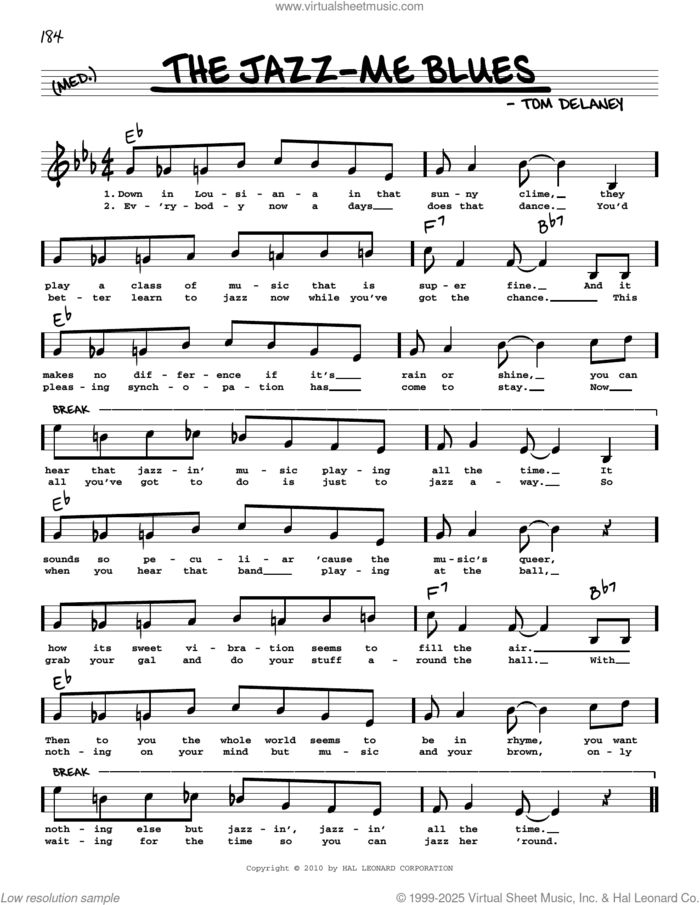 The Jazz-Me Blues (arr. Robert Rawlins) sheet music for voice and other instruments (real book with lyrics) by Original Dixieland Jazz Band, Robert Rawlins and Tom Delaney, intermediate skill level