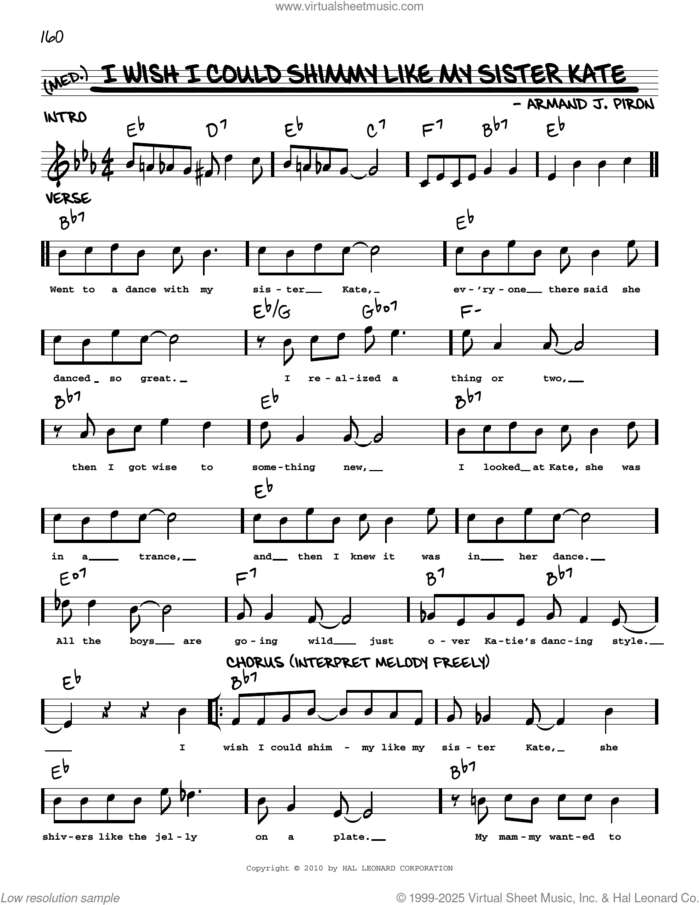 I Wish I Could Shimmy Like My Sister Kate (arr. Robert Rawlins) sheet music for voice and other instruments (real book with lyrics) by Armand Piron and Robert Rawlins, intermediate skill level