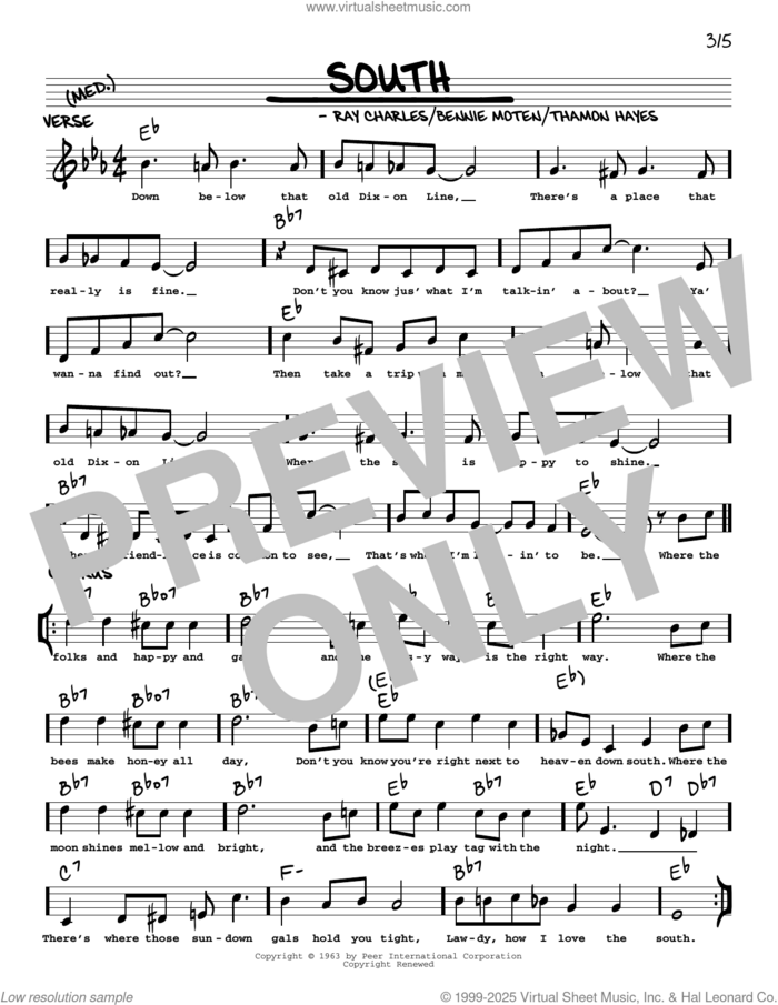 South (arr. Robert Rawlins) sheet music for voice and other instruments (real book with lyrics) by Ray Charles, Robert Rawlins, Bennie Moten and Thamon Hayes, intermediate skill level