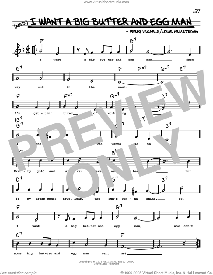 I Want A Big Butter And Egg Man (arr. Robert Rawlins) sheet music for voice and other instruments (real book with lyrics) by Louis Armstrong, Robert Rawlins and Percy Venable, intermediate skill level