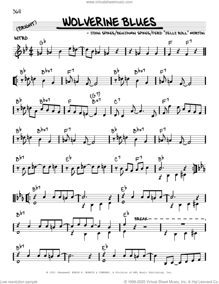 Wolverine Blues (arr. Robert Rawlins) sheet music for voice and other instruments (real book with lyrics) by Jelly Roll Morton, Robert Rawlins, Benjamin Spikes, Ferd 'Jelly Roll' Morton and Spike Jones, intermediate skill level