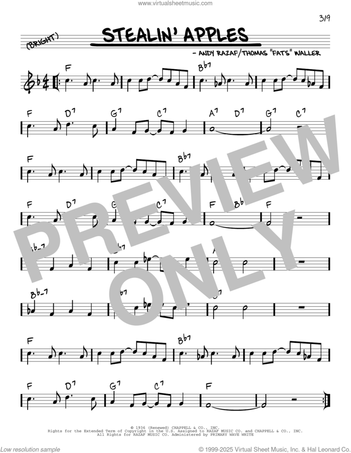 Stealin' Apples (arr. Robert Rawlins) sheet music for voice and other instruments (real book with lyrics) by Benny Goodman, Robert Rawlins, Andy Razaf and Thomas Waller, intermediate skill level