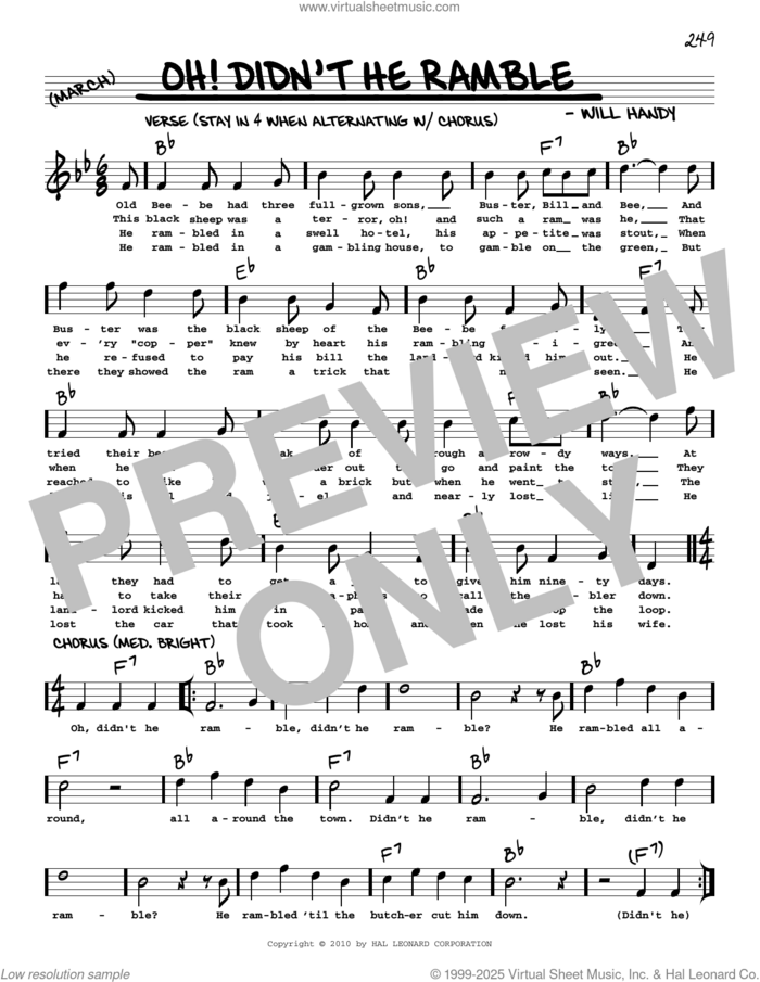 Oh! Didn't He Ramble (arr. Robert Rawlins) sheet music for voice and other instruments (real book with lyrics) by W.C. Handy and Robert Rawlins, intermediate skill level