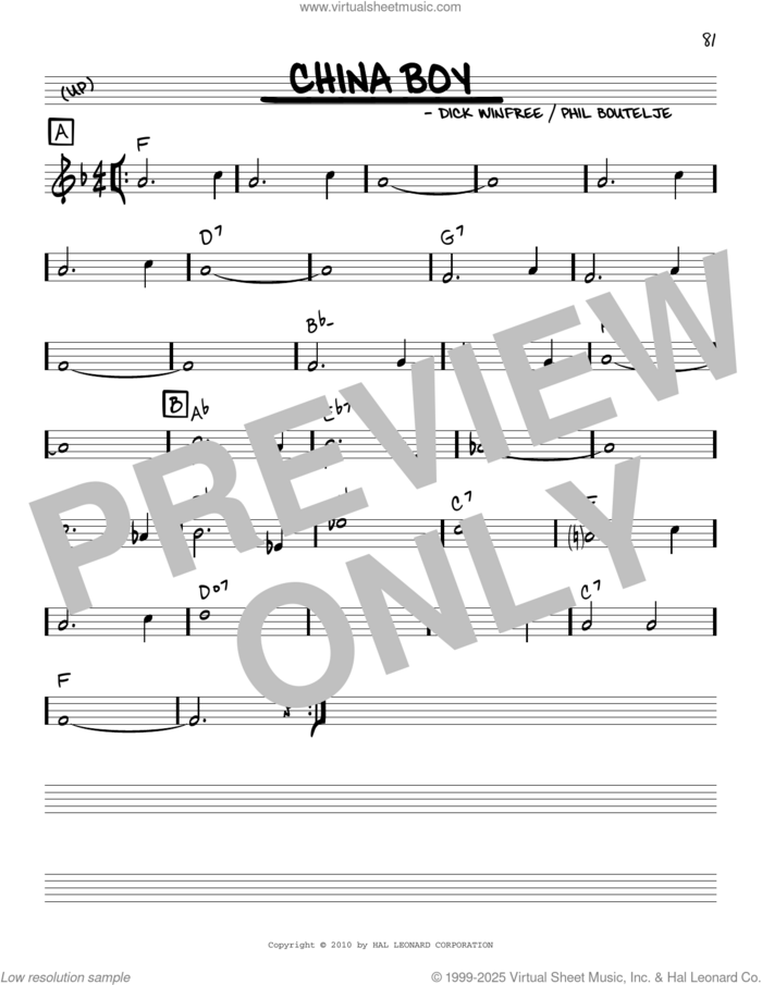 China Boy (arr. Robert Rawlins) sheet music for voice and other instruments (real book with lyrics) by Phil Boutelje, Robert Rawlins and Dick Winfree, intermediate skill level