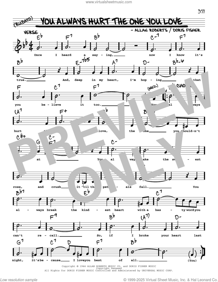 You Always Hurt The One You Love (arr. Robert Rawlins) sheet music for voice and other instruments (real book with lyrics) by Mills Brothers, Robert Rawlins, Allan Roberts and Doris Fisher, intermediate skill level