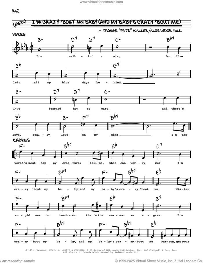 I'm Crazy 'Bout My Baby (And My Baby's Crazy 'Bout Me) (arr. Robert Rawlins) sheet music for voice and other instruments (real book with lyrics) by Fats Waller, Robert Rawlins, Thomas Waller and Alexander Hill, intermediate skill level