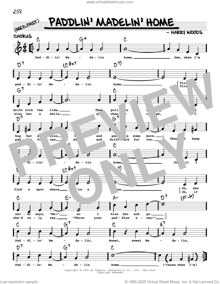 Paddlin' Madelin' Home (arr. Robert Rawlins) sheet music for voice and other instruments (real book with lyrics) by Harry Woods and Robert Rawlins, intermediate skill level