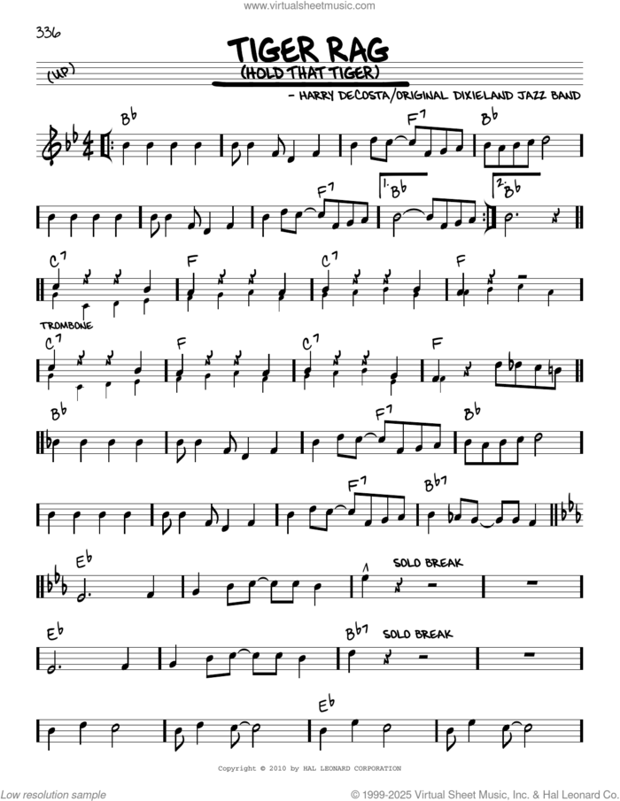 Tiger Rag (Hold That Tiger) (arr. Robert Rawlins) sheet music for voice and other instruments (real book with lyrics) by Original Dixieland Jazz Band, Robert Rawlins and Harry DeCosta, intermediate skill level