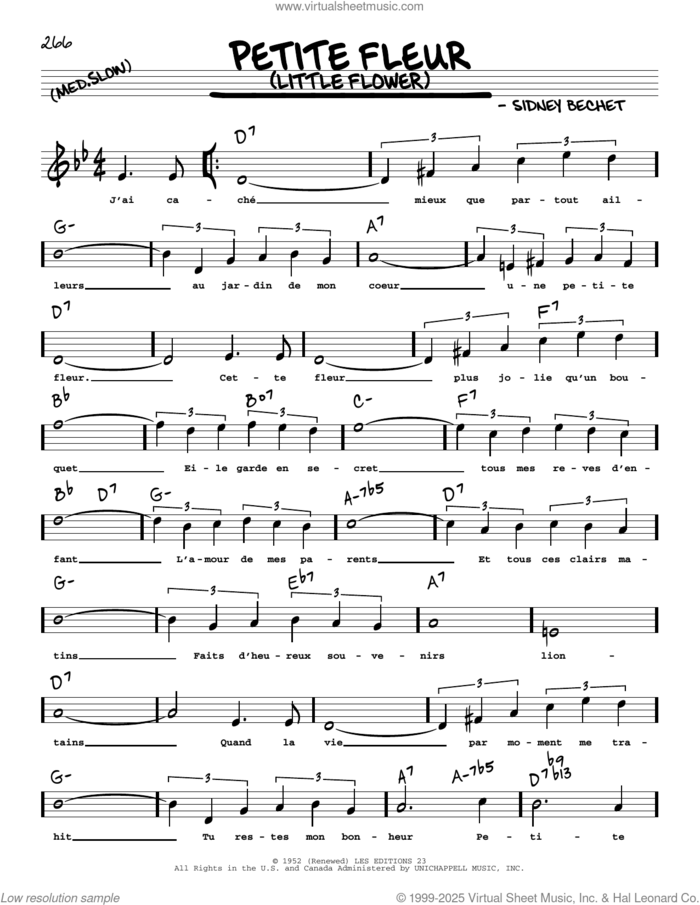 Petite Fleur (arr. Robert Rawlins) sheet music for voice and other instruments (real book with lyrics) by Sidney Bechet and Robert Rawlins, intermediate skill level