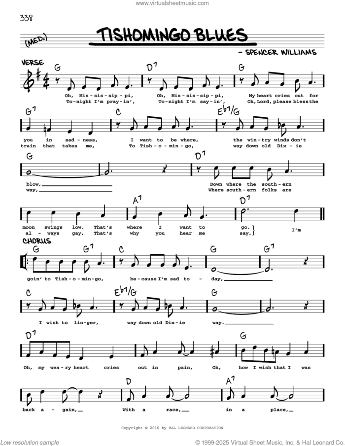 Tishomingo Blues (arr. Robert Rawlins) sheet music for voice and other instruments (real book with lyrics) by Spencer Williams and Robert Rawlins, intermediate skill level