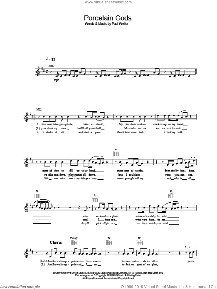 Porcelain Gods sheet music for voice and other instruments (fake book) by Paul Weller, intermediate skill level