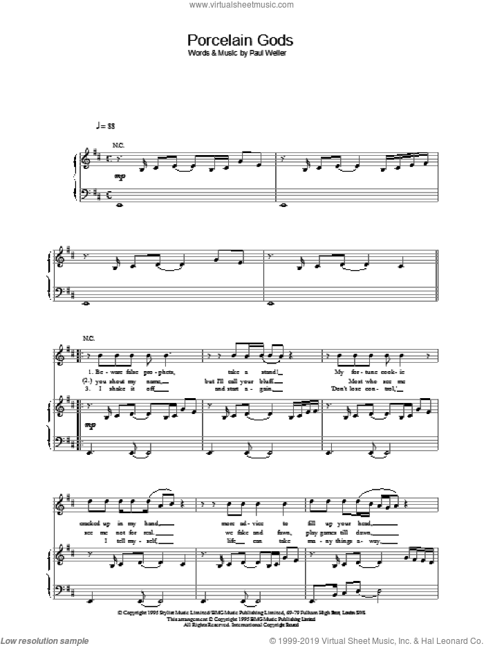 Porcelain Gods sheet music for voice, piano or guitar by Paul Weller, intermediate skill level