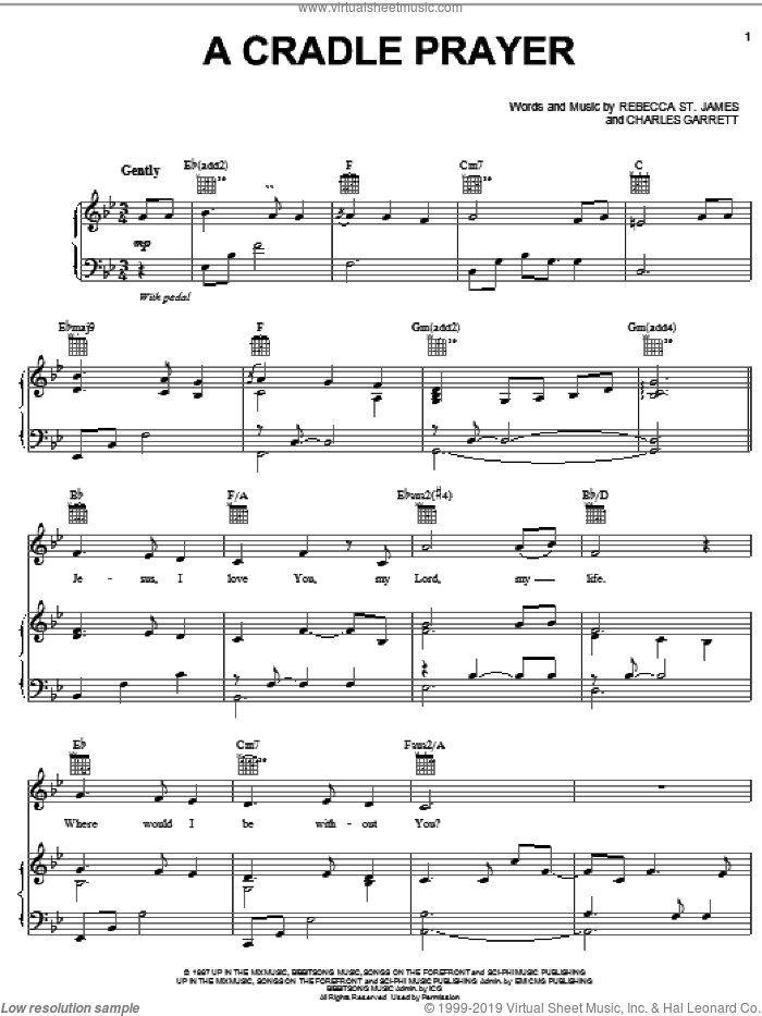A Cradle Prayer sheet music for voice, piano or guitar by Rebecca St. James and Charles Garrett, intermediate skill level
