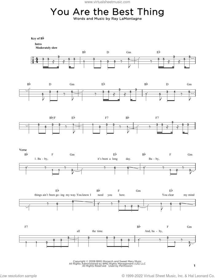 You Are The Best Thing sheet music for bass solo by Ray LaMontagne, intermediate skill level