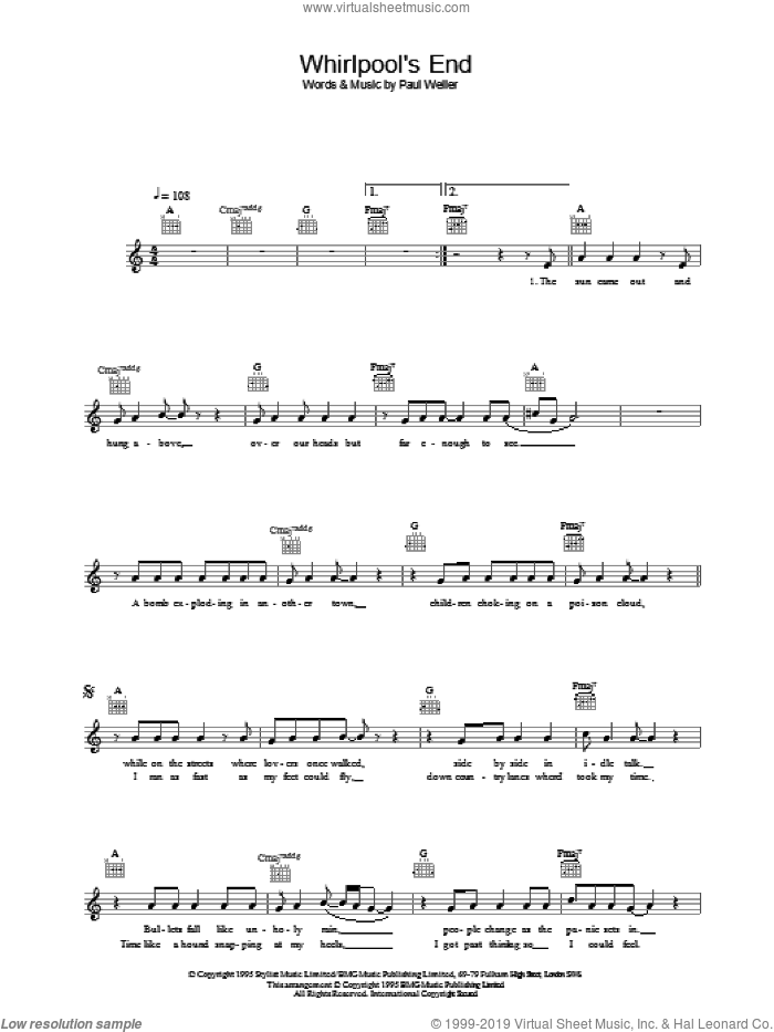Whirlpool's End sheet music for voice and other instruments (fake book) by Paul Weller, intermediate skill level